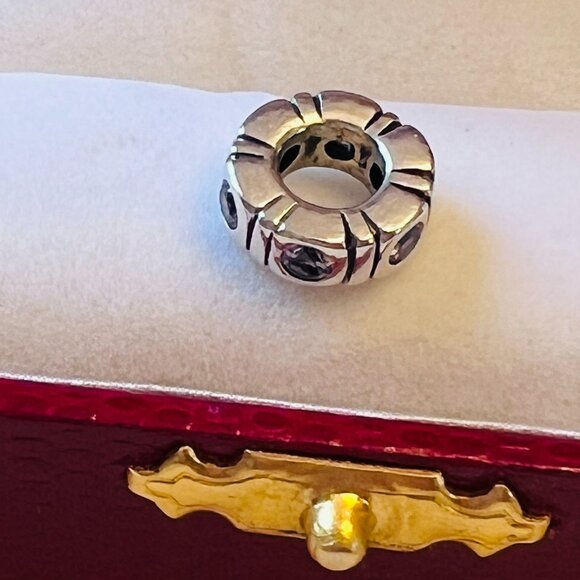 Pandora RETIRED pink CZ Trinity Spacer .925 Sterling Silver Charm - Picture 6 of 7